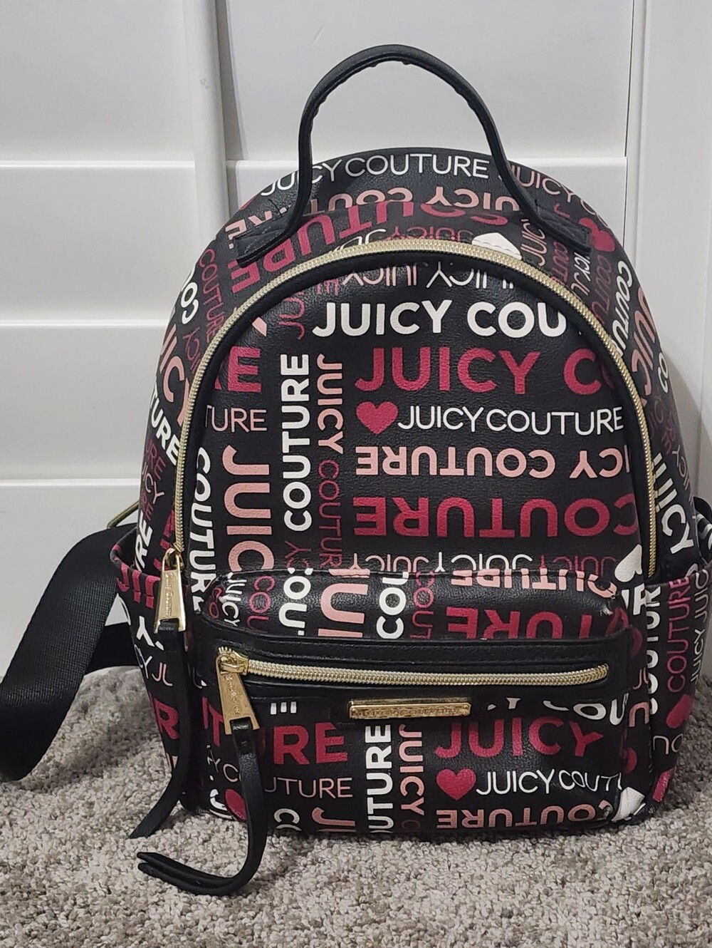 Juicy Couture Black & Pink Mini Backpack, Scuff Mark On Front Pocket